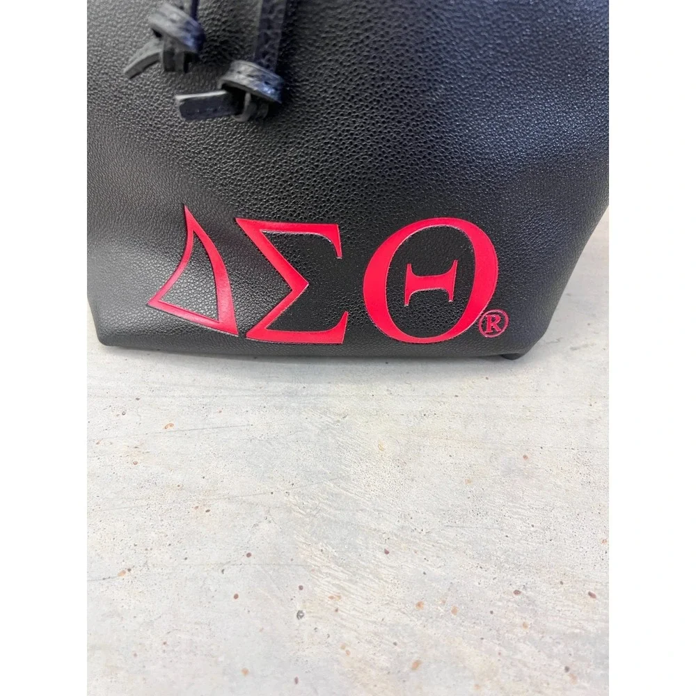 Delta Sigma Theta Sorority Bucket Bag Womens Black Red Leather Para NWOT